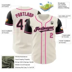 Custom Cream Black-Pink Authentic Two Tone Baseball Jersey - Image 3