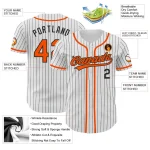Custom White Black Pinstripe Orange Authentic Baseball Jersey - Image 4