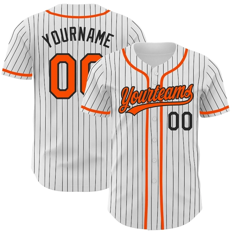 White1310.webp Custom White Black Pinstripe Orange Authentic Baseball Jersey - Image 1