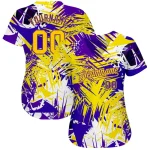 Custom Graffiti Pattern Gold-Purple 3D Authentic Baseball Jersey - Image 2
