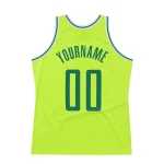 Custom Neon Green Kelly Green-White Authentic Throwback Basketball Jersey - Image 5