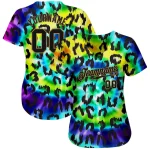 Custom Purple Black-Old Gold 3D Pattern Design Leopard Authentic Baseball Jersey - Image 2