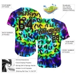 Custom Purple Black-Old Gold 3D Pattern Design Leopard Authentic Baseball Jersey - Image 3